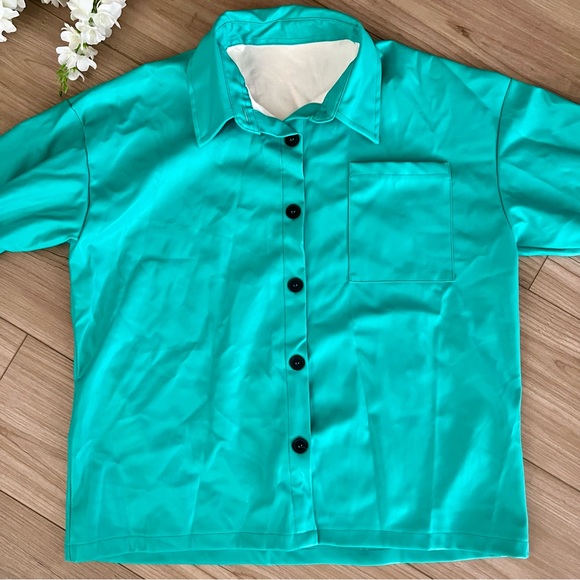 Teal Faux Leather Jacket - Picture 3 of 13